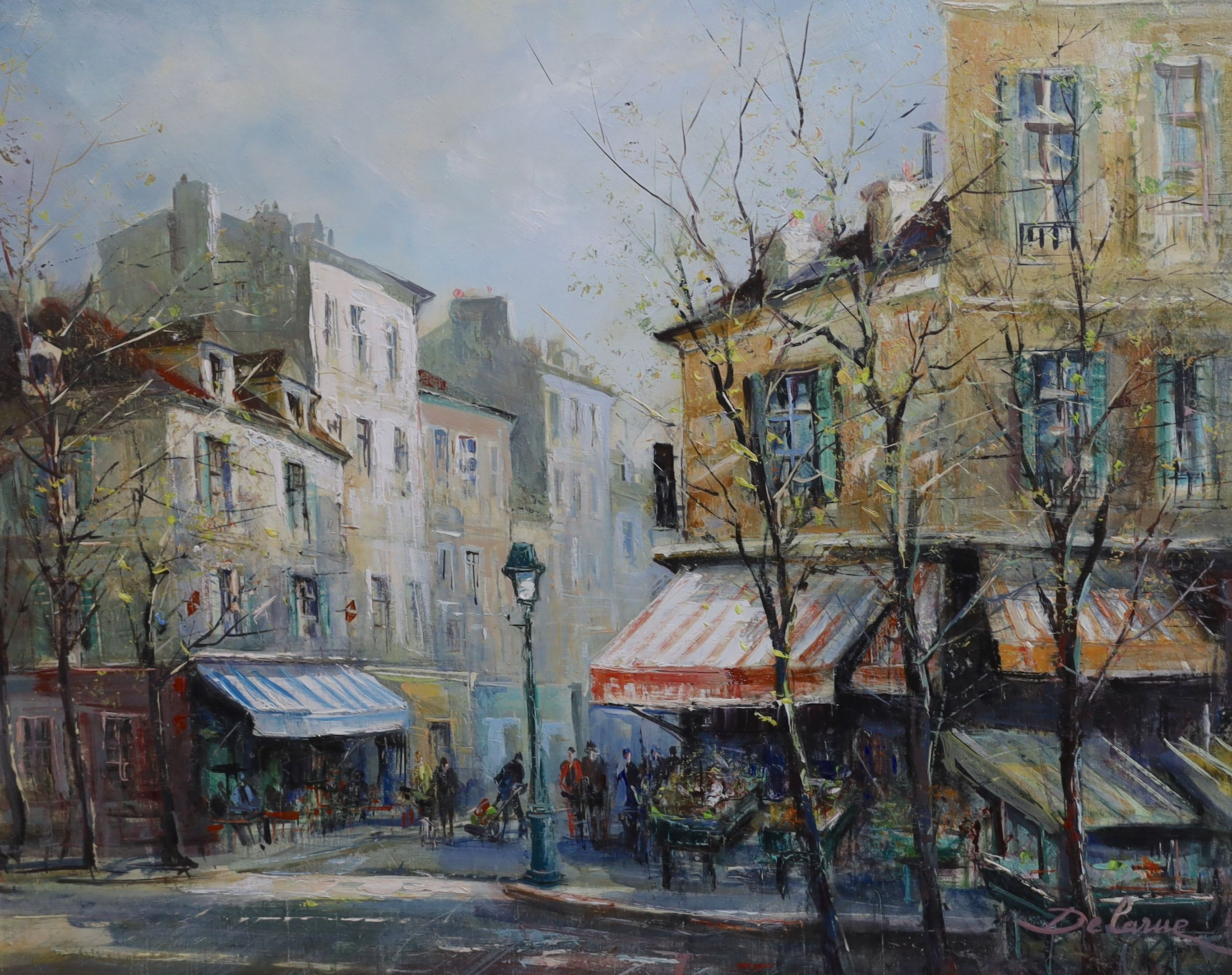 Lucien Delarue (French, 1925-2011), 'The cafe on the corner', oil on canvas, 58 x 71cm